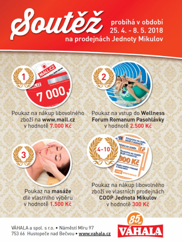 Soutěžte s VÁHALOU na prodejnách Jednoty Mikulov