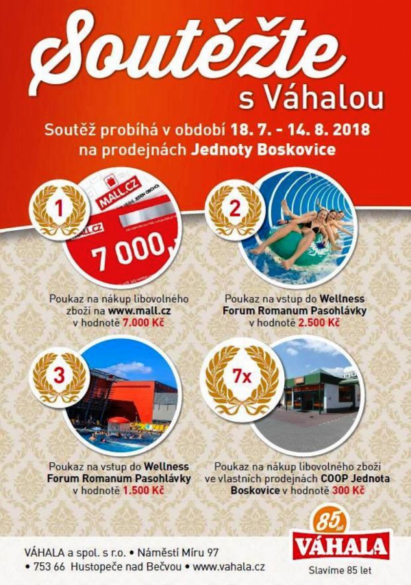 Soutěžte s Váhalou na prodejnách Jednoty Boskovice