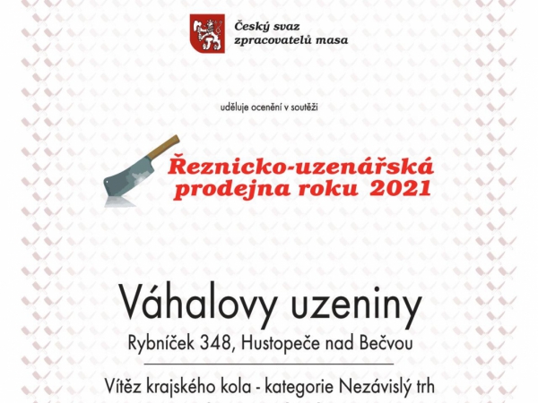 Naše hustopečská prodejna získala ocenění Řeznicko-uzenářská prodejna 2021!