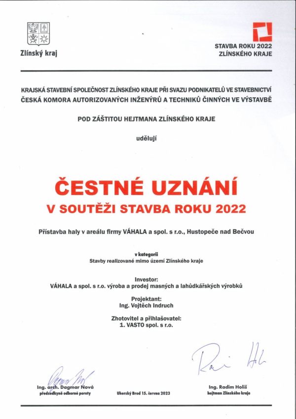 Naše hala získala ocenění Stavba roku 2022