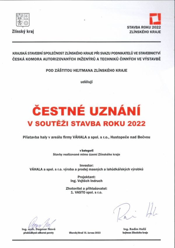 Naše hala získala ocenění Stavba roku 2022