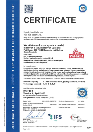 Certificate IFS Food 2025
