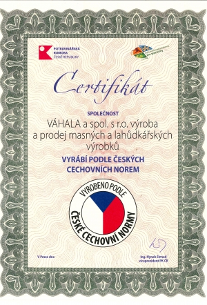 Certifikát - Česká cechovní norma